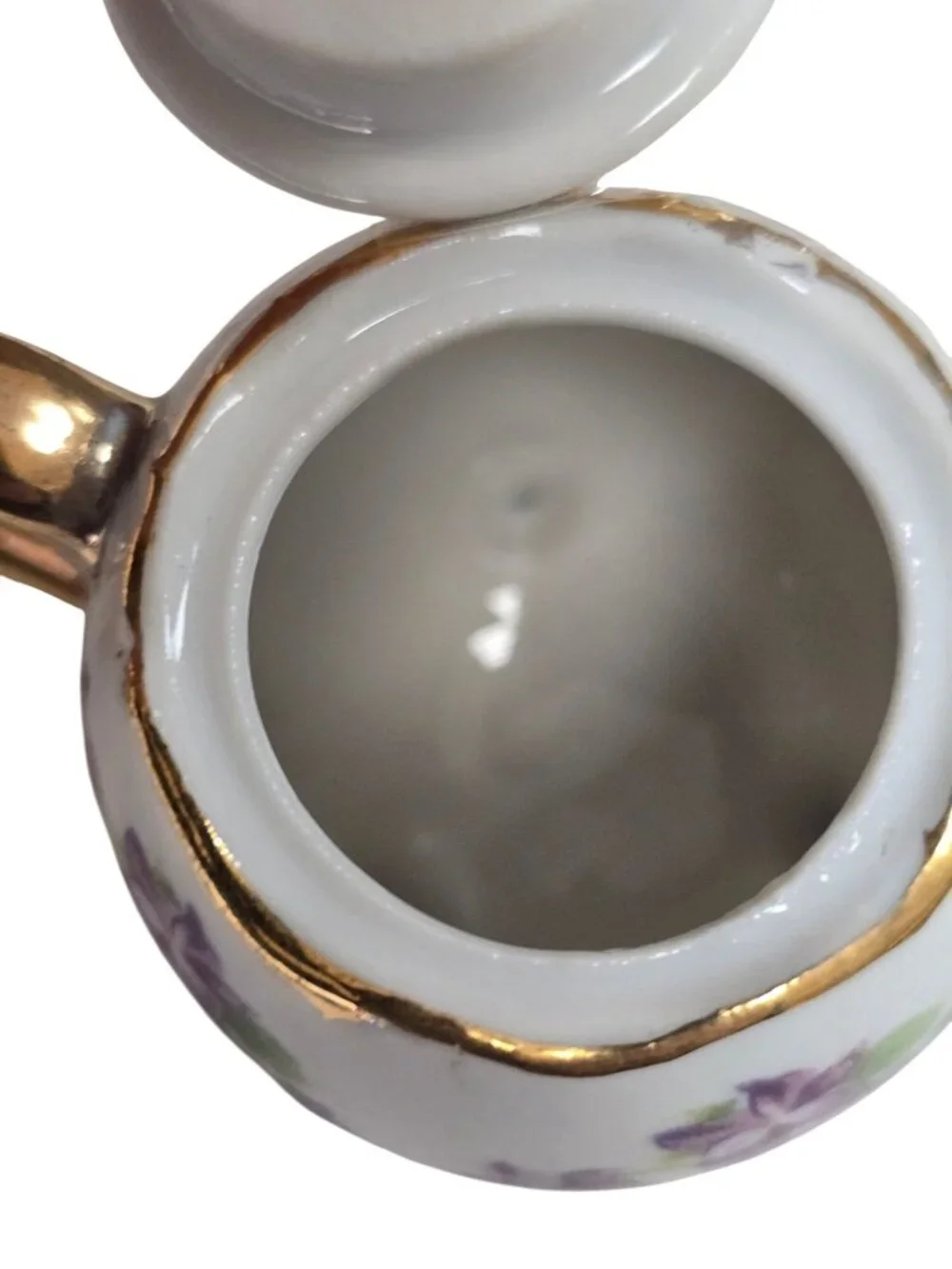 Vintage Enesco Japanese Creamer & Sugar Set Purple Floral Gold Trim Footed 3.5